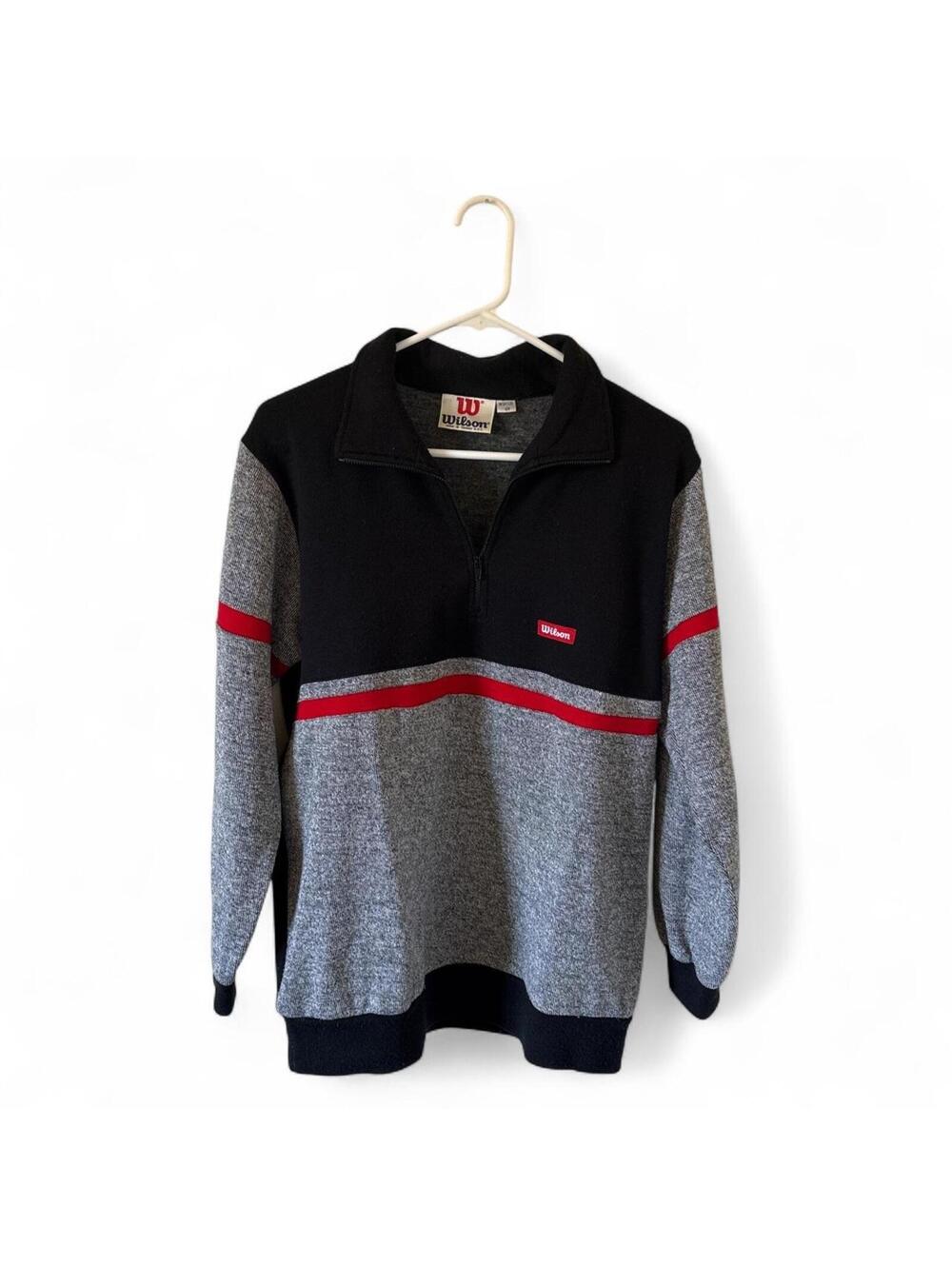 Wilson Men's Grey and Black Quarter Zip Sweatshirt Size M